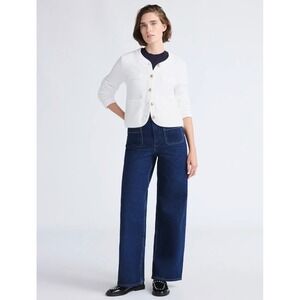 Free Assembly NWT Ruffle Neck Cardigan w Gold Buttons Off White Size Large